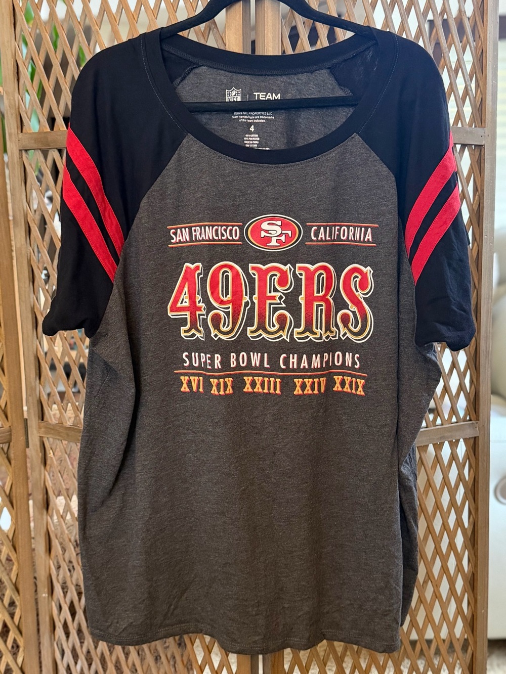 San Francisco 🏉 49ers Raglan Short Sleeve Tee - Team Apparel Charcoal/Black/Red
